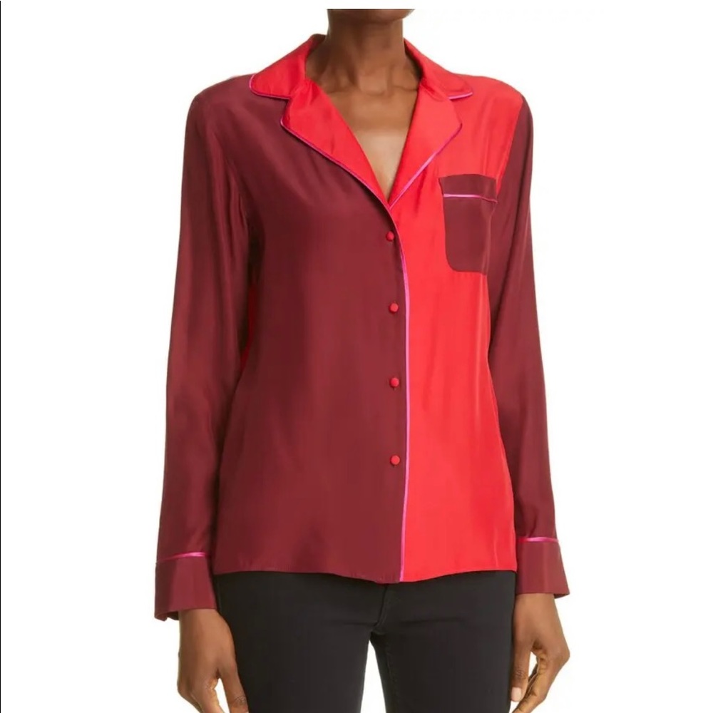 La Ligne Colorblock Silk Blouse Size M